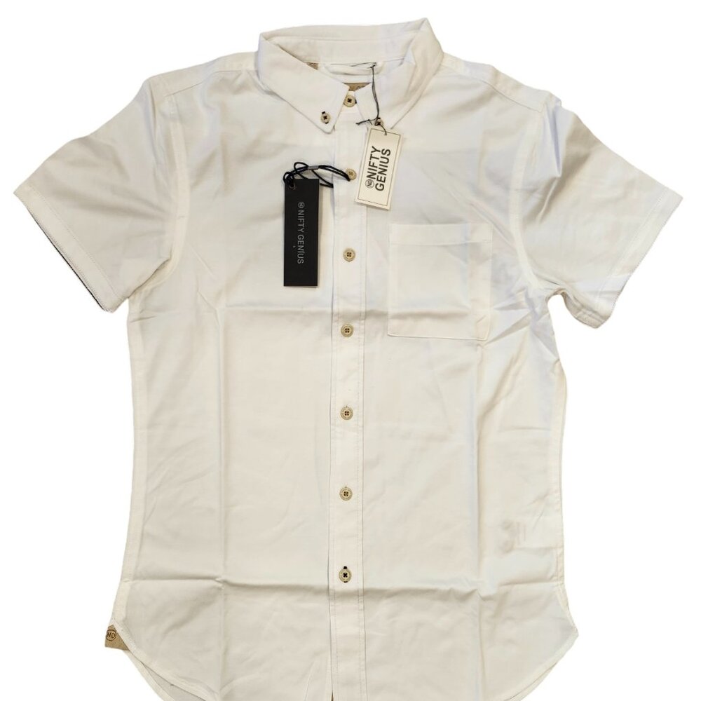 Nifty Genius Short Sleeved Button Up Shirt Solid White Men's XS